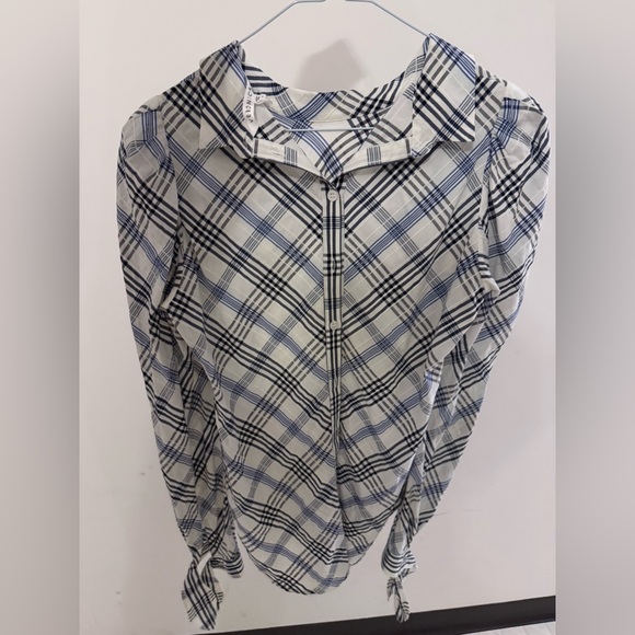 Veronica Beard Navy and White Plaid Shirt - Picture 2 of 4